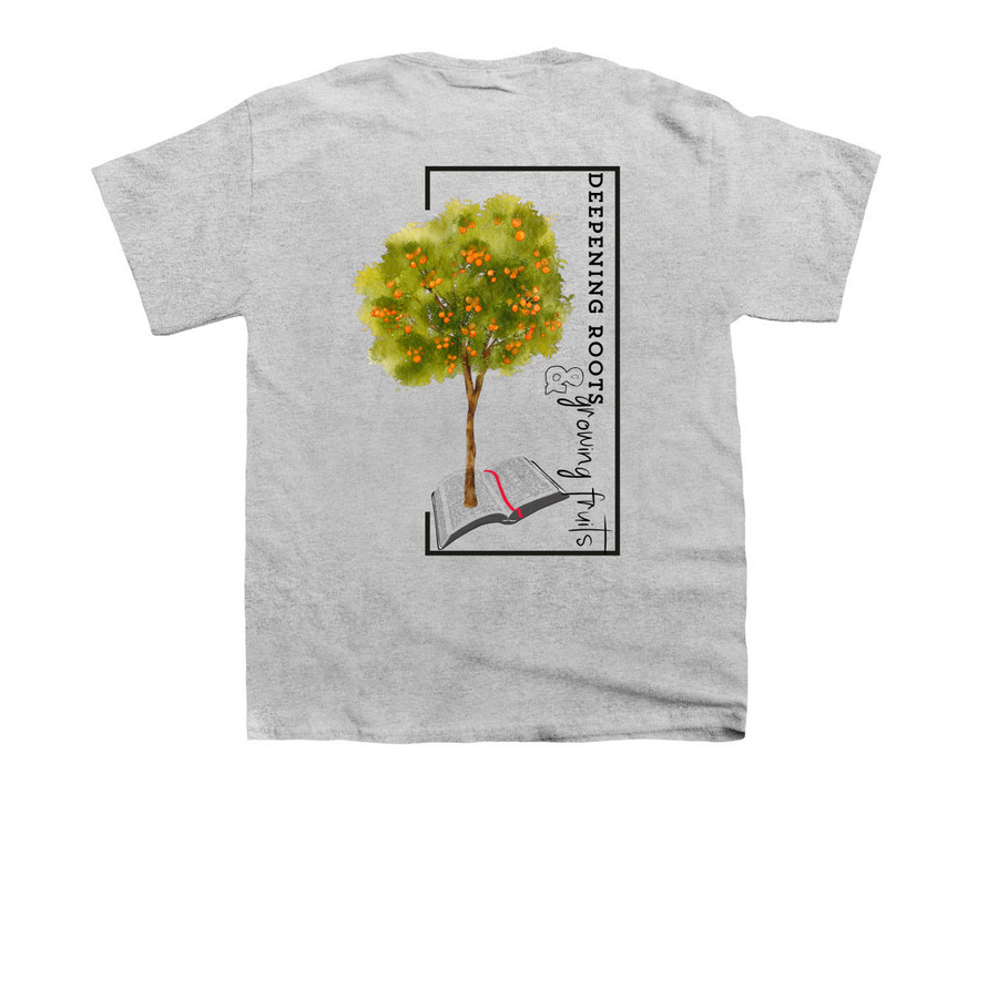 Roots & Fruits, a Sport Grey Youth Unisex Tee (back-view)
