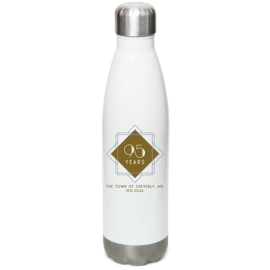 Cheverly 95th Anniversary Water Bottle, a White Stainless Steel Water Bottle