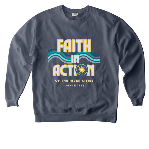 Faith in Action, a Denim Comfort Colors Crewneck Sweatshirt