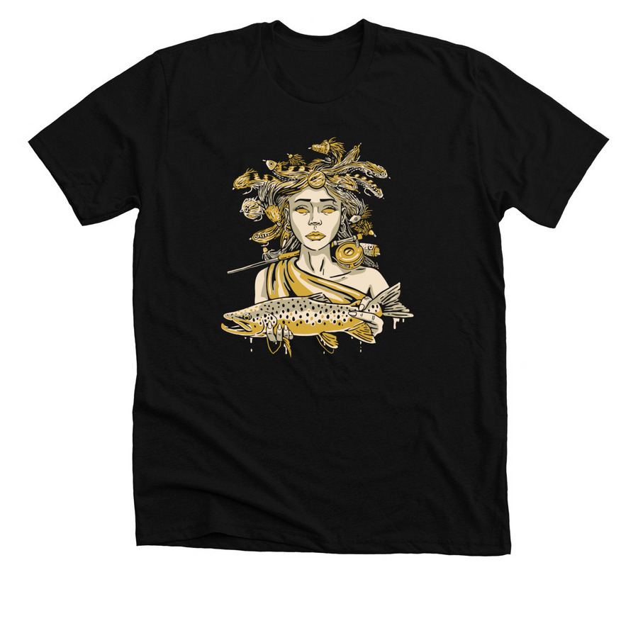Streamer Goddess (Design on Front), a Solid Black Blend Premium Unisex Tee