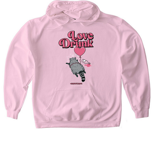Love Drunk Raccoon, a Light Pink Gildan Softstyle Pullover Hoodie