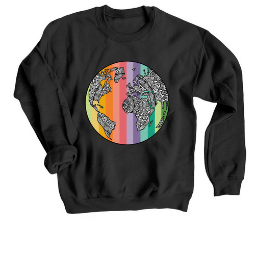 Rainbow mandala world-globe&nbsp;, a Black Crewneck Sweatshirt