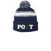 Rooting for Robbie Hat, a True Navy/ White Printed Stripe Pom-Pom Beanie