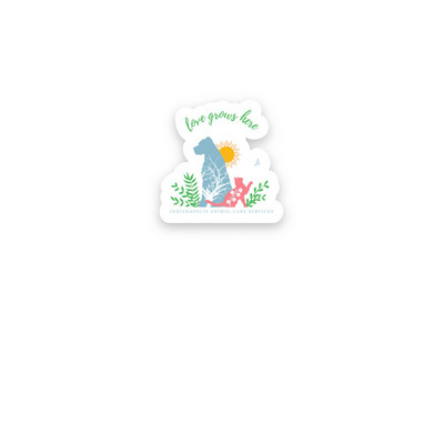 Love Grows Here Sticker, a White Kiss Cut Sticker