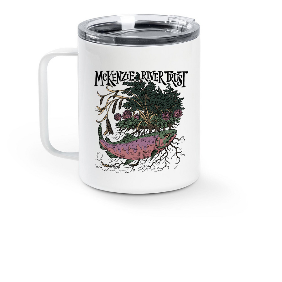 Salmon Mug, a White Stainless Steel Travel Mug (back-view)