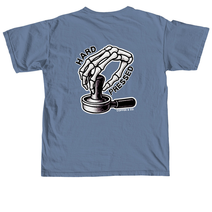 HARD PRESSED, a Blue Jean Comfort Colors Unisex Tee (back-view)