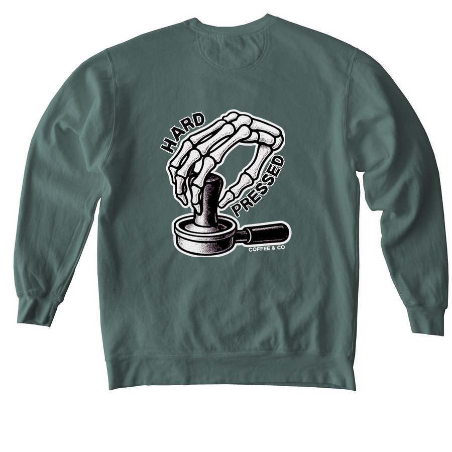 HARD PRESSED, a Blue Spruce Comfort Colors Crewneck Sweatshirt (back-view)