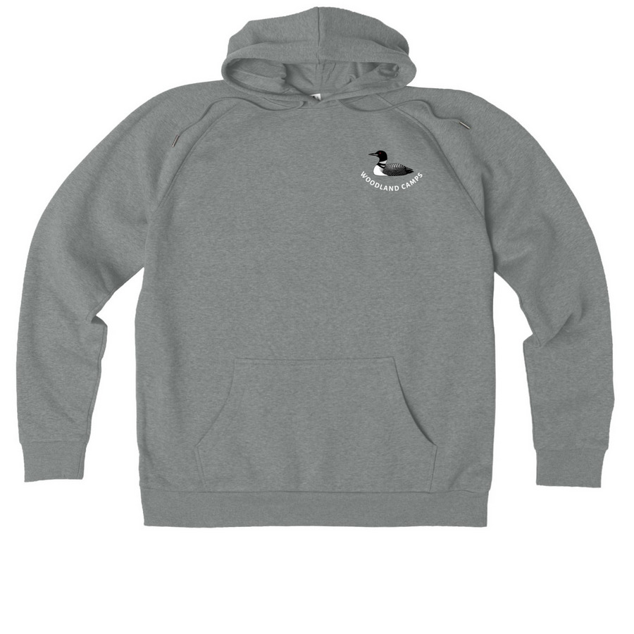 Woodland Camps Loon and Thwing's Sign, a Aluminum Grey Heather Allmade Organic CVC Pullover Hoodie