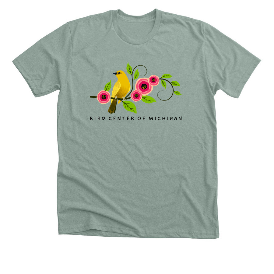 Yellow Bird with Flowers, a Heather Sage Premium Unisex Tee