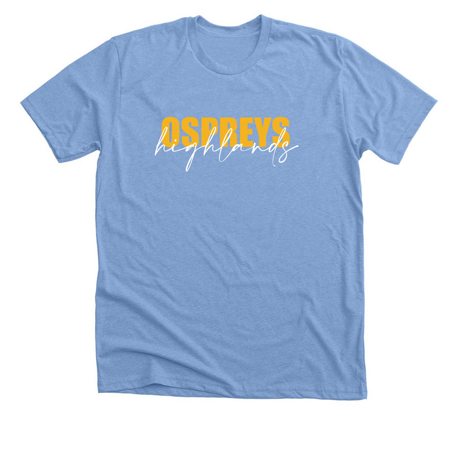 Highlands Scripted, a Heather Carolina Blue Premium Unisex Tee
