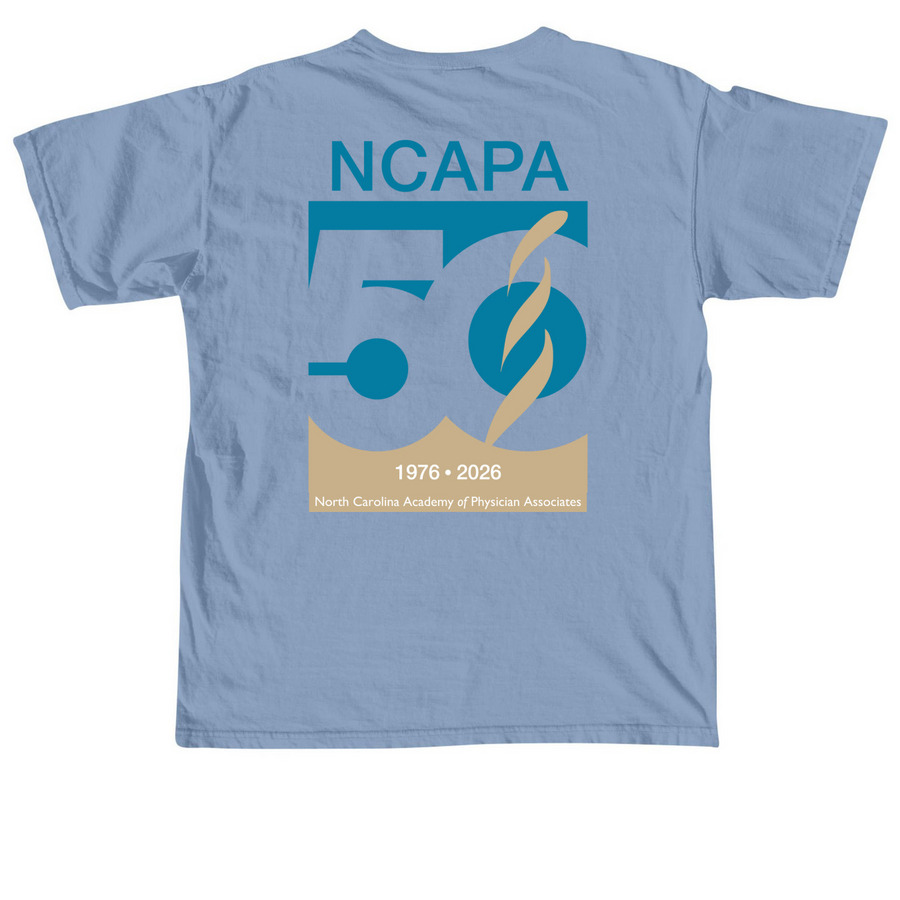 NCAPA 50th Anniversary Shirts, a Washed Denim Comfort Colors Unisex Tee (back-view)