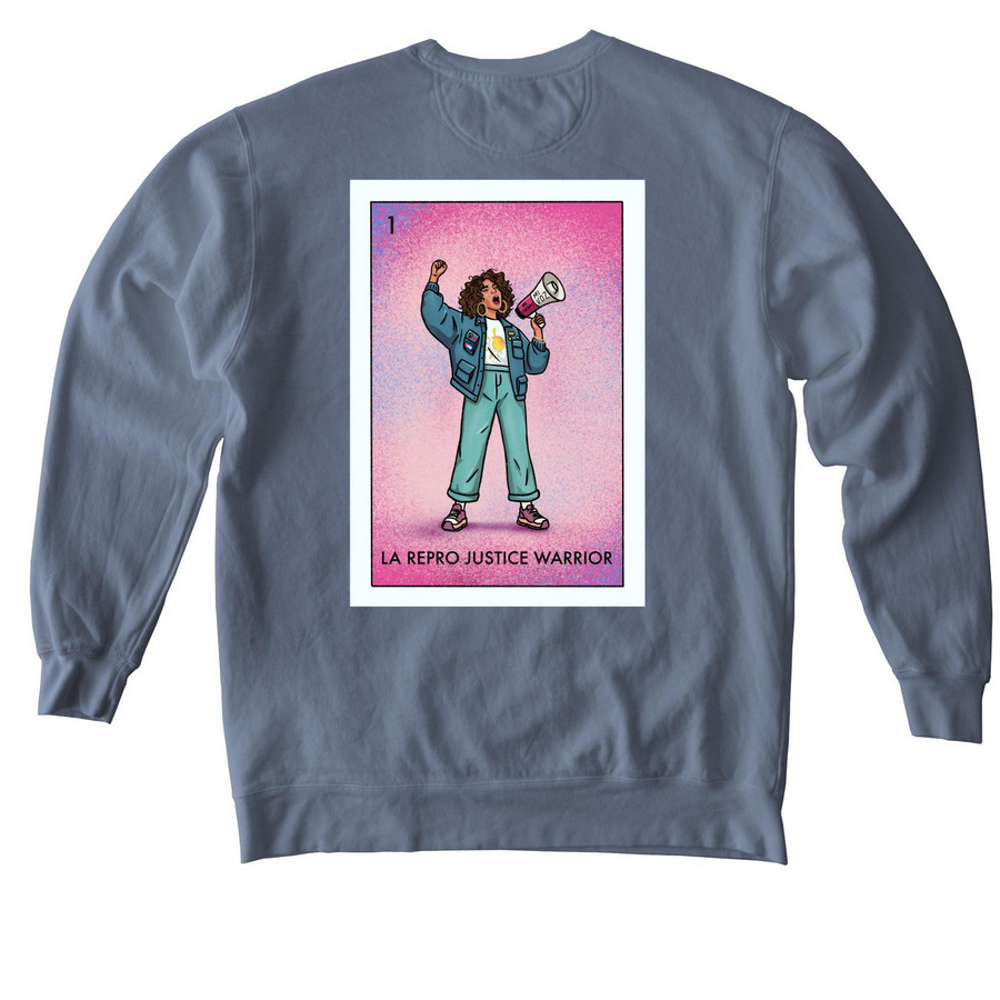 La Repro Justice Warrior, Limited Edition, a Blue Jean Comfort Colors Crewneck Sweatshirt (back-view)
