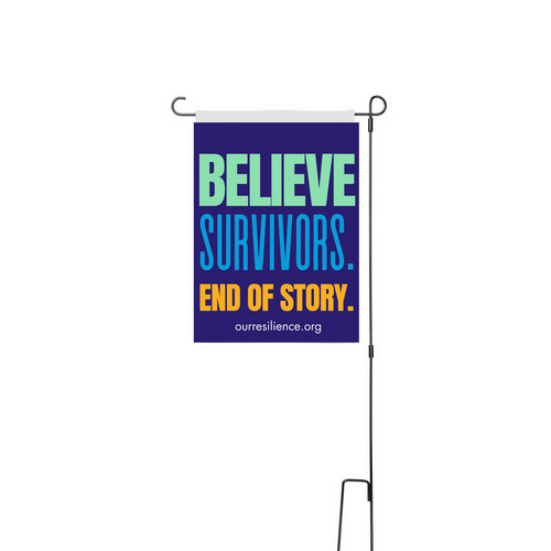 BELIEVE SURVIVORS Yard Flag with Pole, a White 12" x 18" Yard Flag with Stake