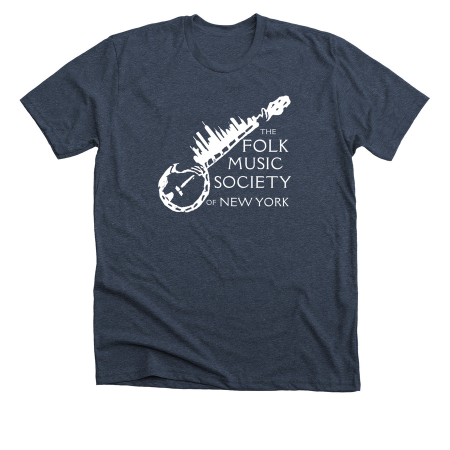 NYC Banjo Skyline White, a Heather Midnight Navy Premium Unisex Tee