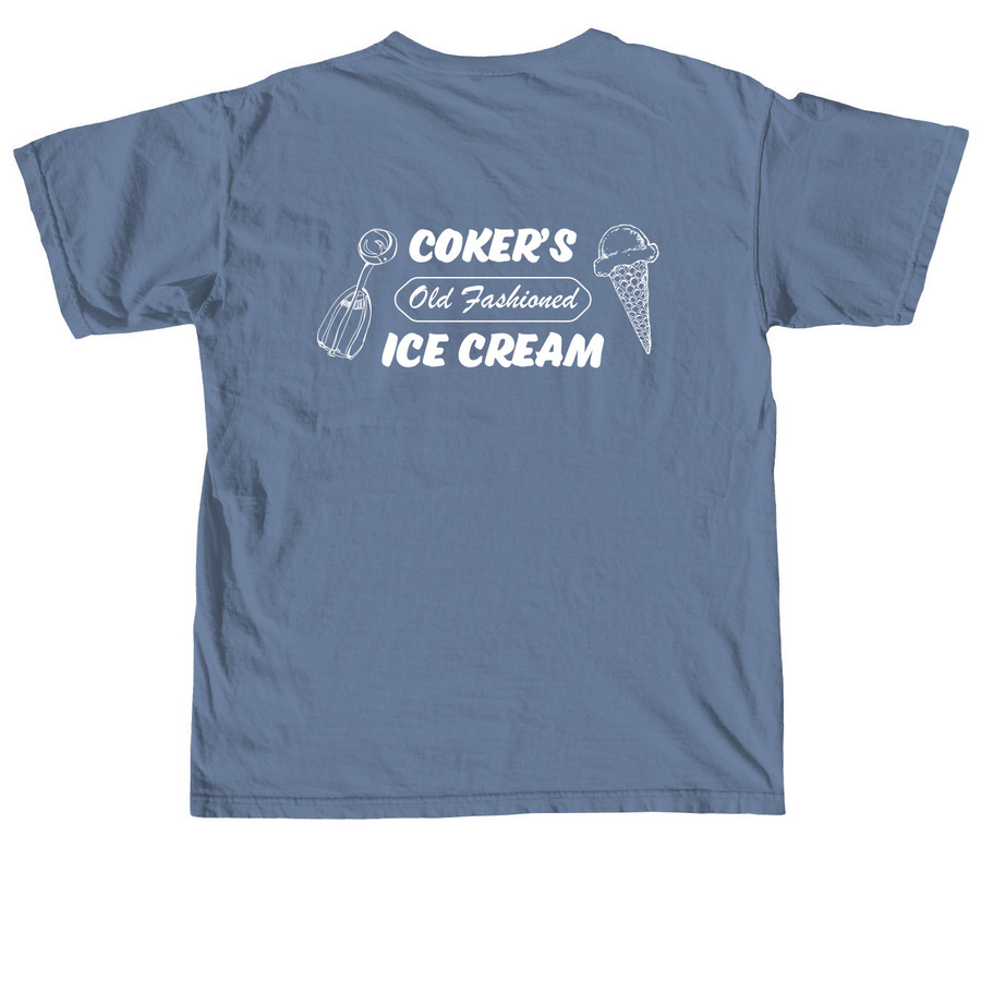 Coker's Old Fashioned Ice Cream, a Blue Jean Comfort Colors Unisex Tee (back-view)