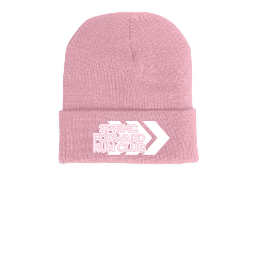 Spring Forward Run Club - BEANIE, a Pink Printed Cuffed Beanie