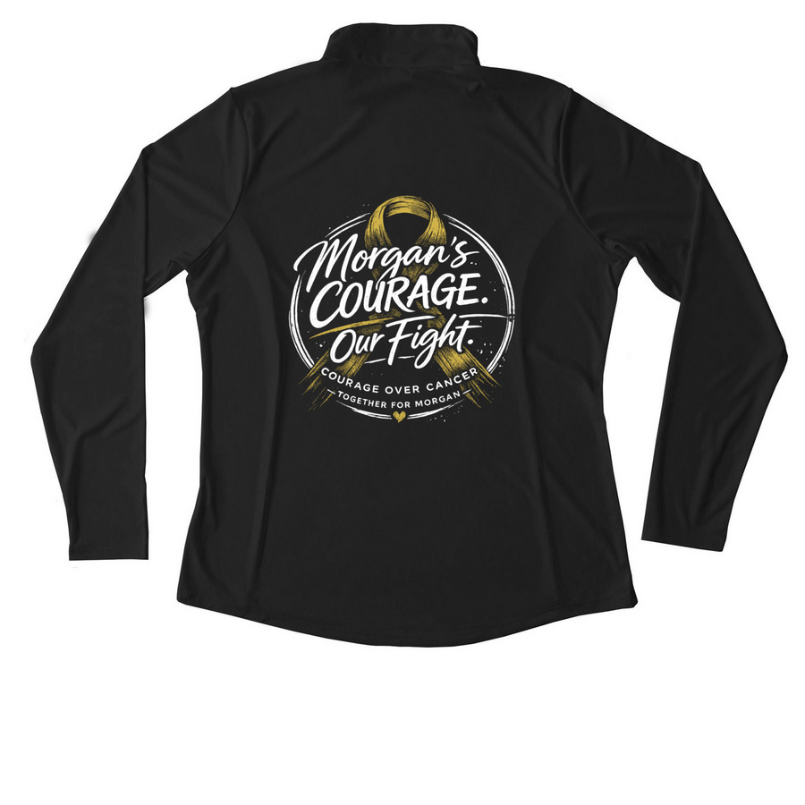 Morgan's Courage Over Cancer, a Black Women's Performance Quarter Zip Pullover (back-view)