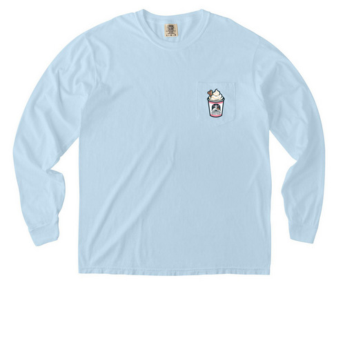 Pup Cups, Beach Trips, and More!, a Chambray Comfort Colors Long Sleeve Pocket Tee
