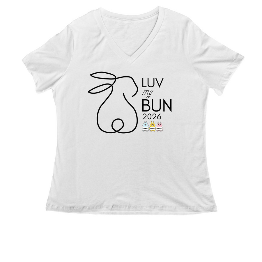 LUV my BUN -Black&nbsp;, a White Women's Relaxed V-Neck Tee