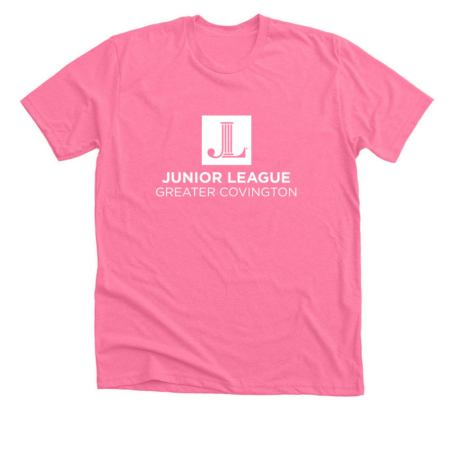 JLGC Geaux To-White Logo, a Neon Pink Premium Unisex Tee