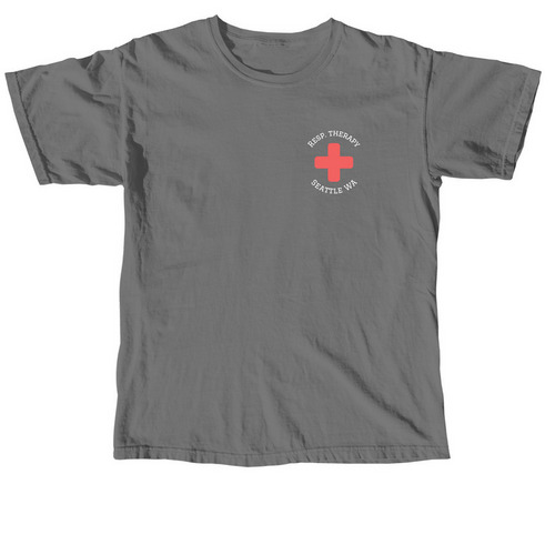 Resp Therapy (white font), a Grey Comfort Colors Unisex Tee