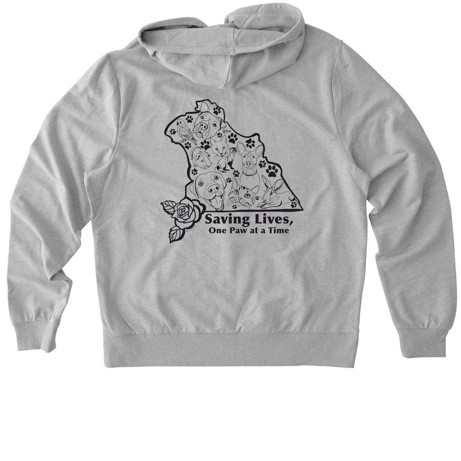 Saving Lives Zip Up Hoodies, a Granite Grey Heather Allmade Organic French Terry Zip Up Hoodie (back-view)