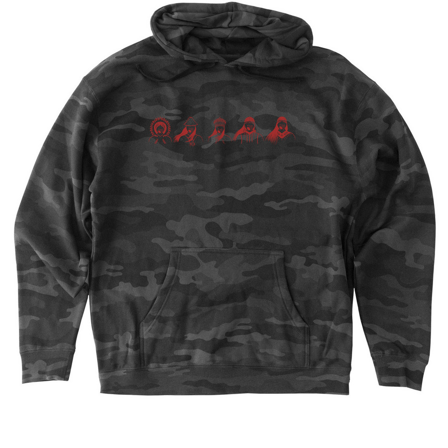 Red Dress Design by Dustin Newman, a Black Camo Heavyweight Camo Pullover Hoodie
