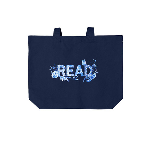 READ- blue & white floral, tote, a River Blue Navy Cotton Canvas Tote Bag