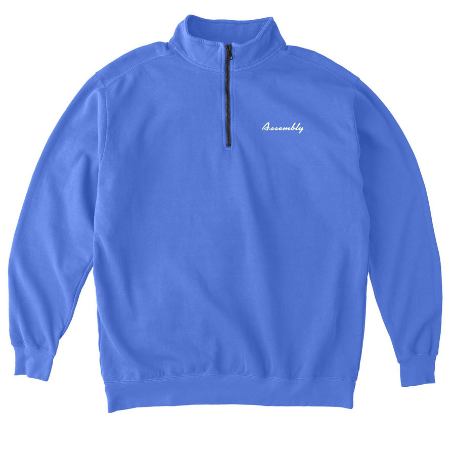 Assembly Sport Yellow, a Flo Blue Comfort Colors Quarter Zip Pullover