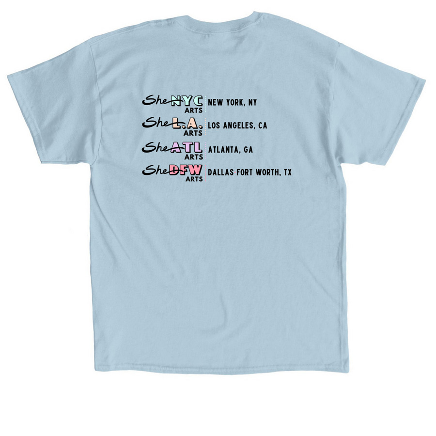 She Arts Summer Theater Festivals Shirt, a Light Blue Classic Unisex Tee (back-view)
