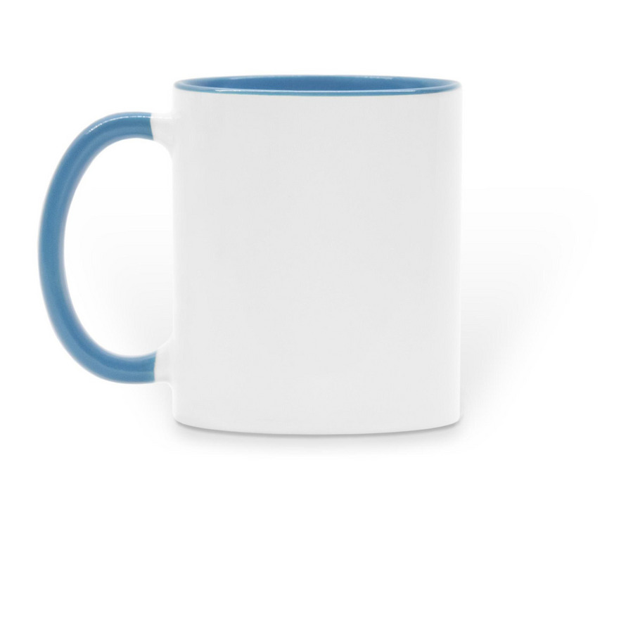 Coffee Custom's Mugs, a Light Blue Two-Tone Ceramic Mug (back-view)