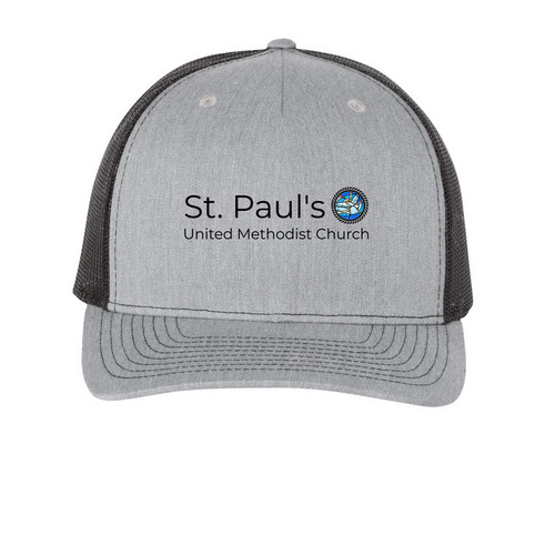 St. Paul's Ballcap, a Heather Grey/ Black Printed Five-Panel Trucker Cap
