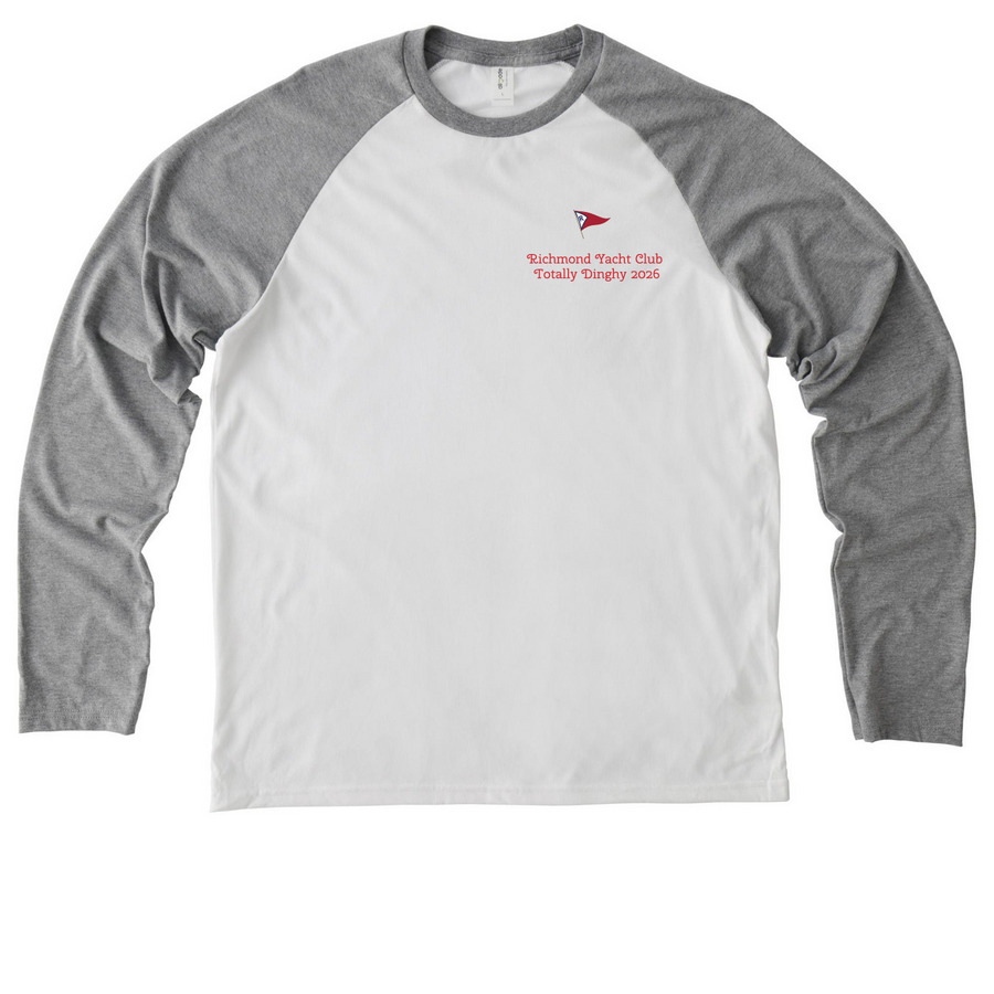 Totally Dinghy 2026, a Aluminum Grey/ Bright White Allmade Eco Triblend Colorblock Raglan Long Sleeve Tee
