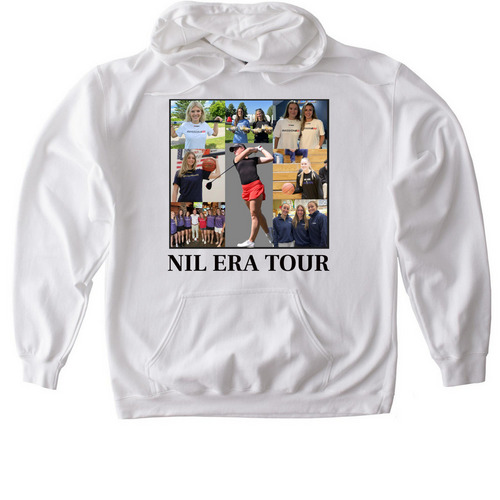 NIL ERA TOUR, a White Gildan Softstyle Pullover Hoodie