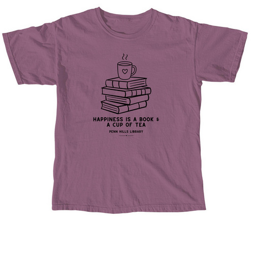 Happiness is a Book and a Cup of Tea, a Berry Comfort Colors Unisex Tee