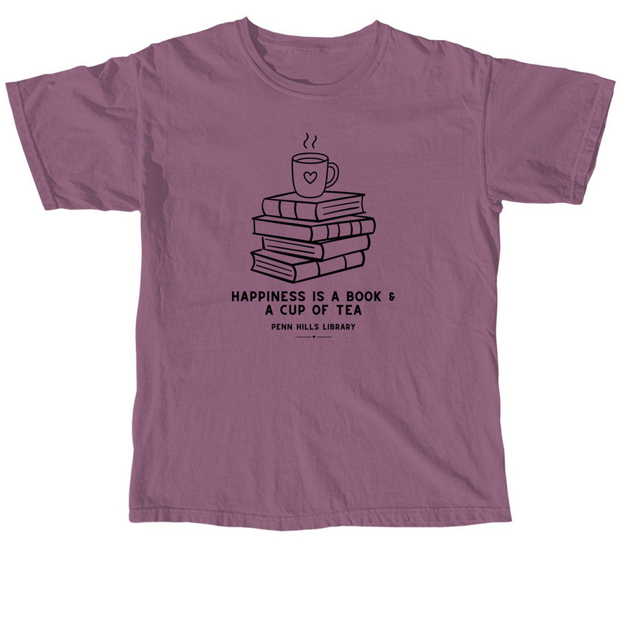 Happiness is a Book and a Cup of Tea, a Berry Comfort Colors Unisex Tee