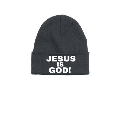 JESUS IS GOD!, a Heather Grey Printed Base Camp Beanie