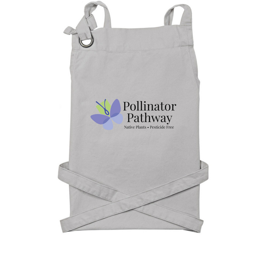 Pollinator Pathway Apron, a Silver Cotton Canvas Pocket Apron