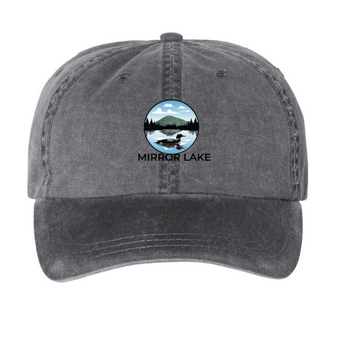 Mirror Lake Merchandise, a Black Printed Pigment Dye Baseball Cap