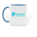 Parkinson's Foundation Mug, a Light Blue Two-Tone Ceramic Mug (back-view)