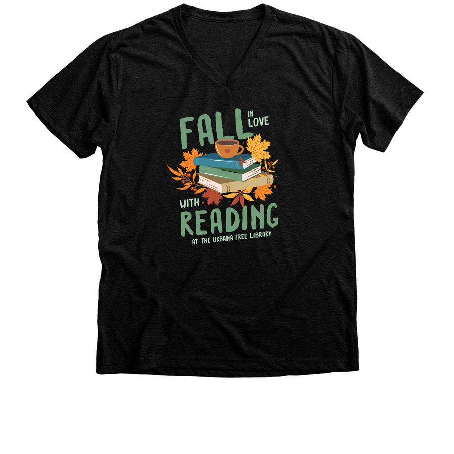 Fall in Love With Reading - Green, a Black Heather Premium V-Neck Tee