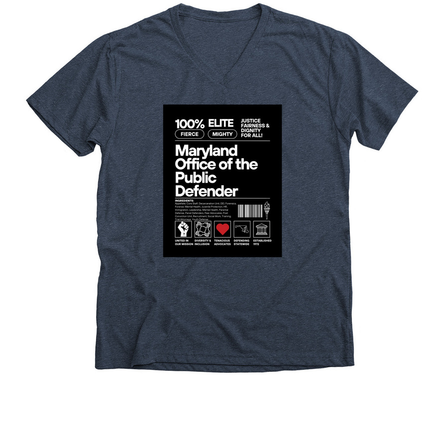 2025 MOPD Ingredients, a Heather Navy Premium V-Neck Tee