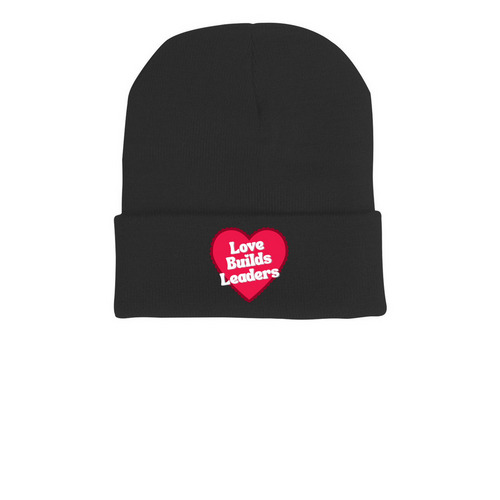 Love Builds Leaders Beanie, a Black Printed Cuffed Beanie