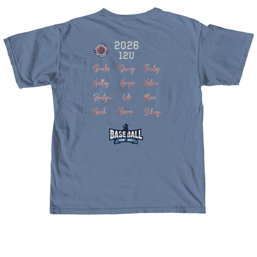 WASGB 12U Names, a Blue Jean Comfort Colors Unisex Tee (back-view)