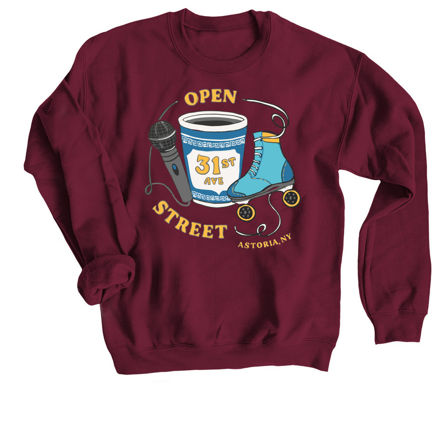 31st Ave Open Street Sweatshirts, a Maroon Crewneck Sweatshirt
