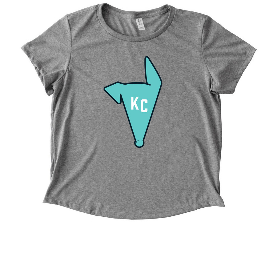 KCREGAP Teal logo short sleeves, a Aluminum Grey Allmade Eco Triblend Women?s Scoop Neck Tee
