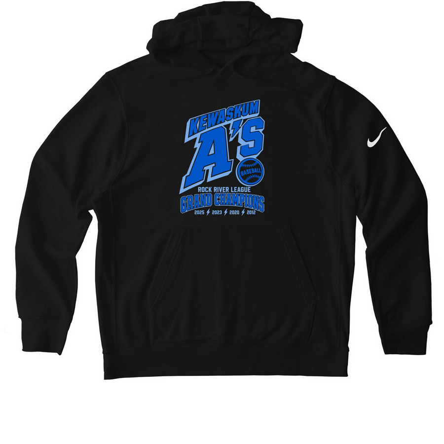 Kewaskum A's Grand Champions Nike Line, a Black Nike Club Fleece Pullover Hoodie