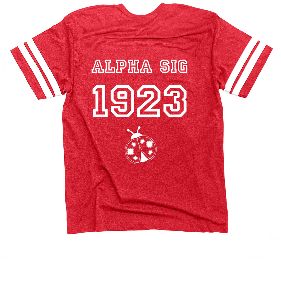 A?? Football Jersey T-shirt, a Vintage Red / White Football Jersey Tee (back-view)