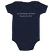 Emerging Writer Onesie, a Navy Infant Onesie (back-view)