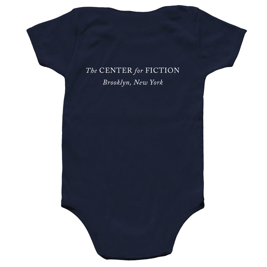 Emerging Writer Onesie, a Navy Infant Onesie (back-view)